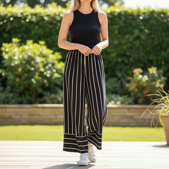 Billabong Pants - Billabong Large New Waves High Waisted Striped Wide-Leg Palazzo Pants